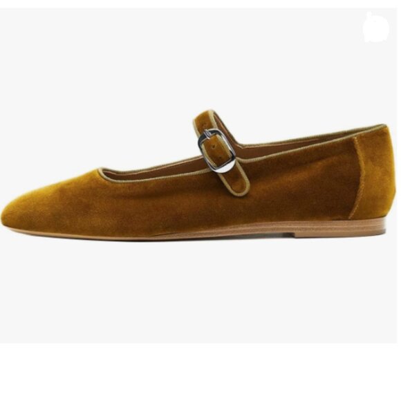 Elegant Velvet Flats in Mustard Brown - Picture 1 of 8